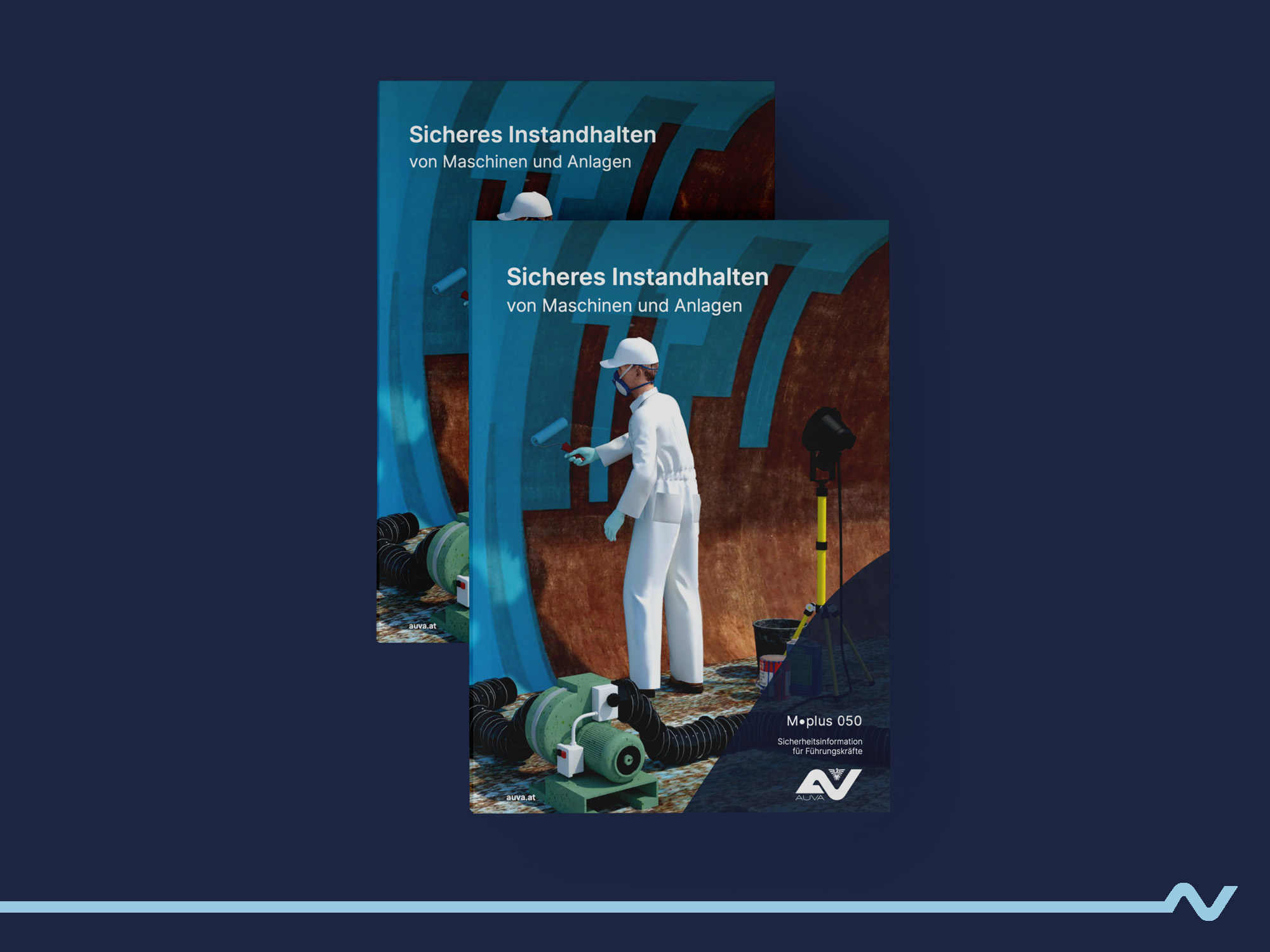 Cover des AUVA-Merkblatts M.plus 050 "Sicheres Instandhalten von Maschinen und Anlagen"